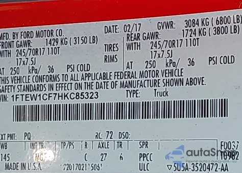 2017 Ford F150 Supercrew from USA, damaged, VIN 1FTEW1CF7HKC85323